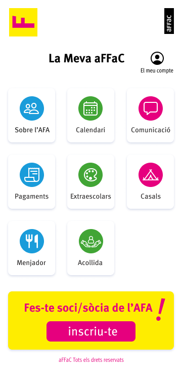 app famílies AFA amb accés a serveis i comunicació